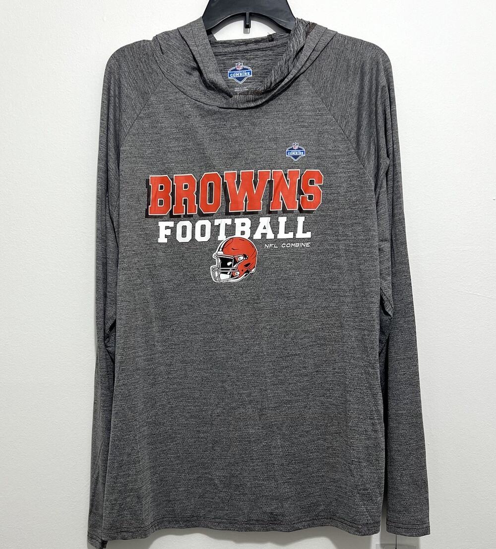 Cleveland Browns NFL Combine Mens Medium Heather Gray Long Sleeve Hooded Tee NWT